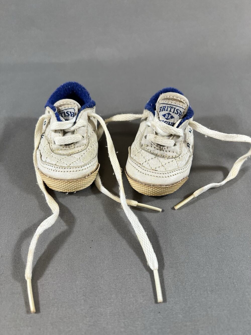 Vintage British Knights Baby Shoes White Blue Mini Sneakers Size Small